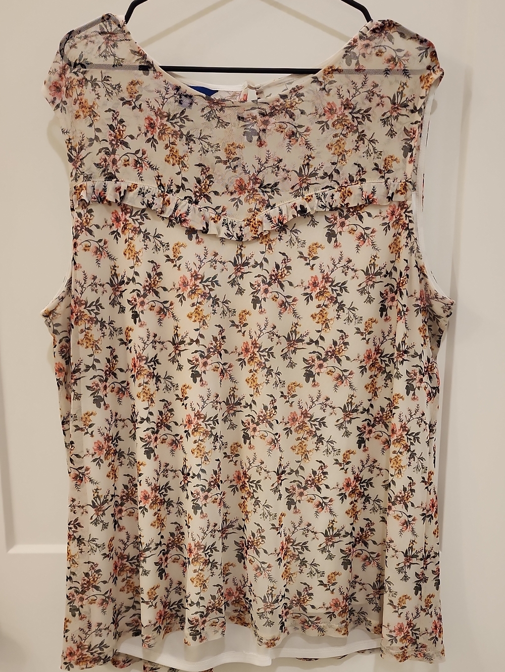 Apt. 9 Ivory Floral Ruffle Camisole with Pink & Yellow Blooms